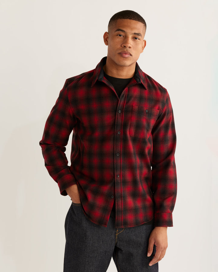 Plaid Elbow Patch Trail Shirt - Red Ombre