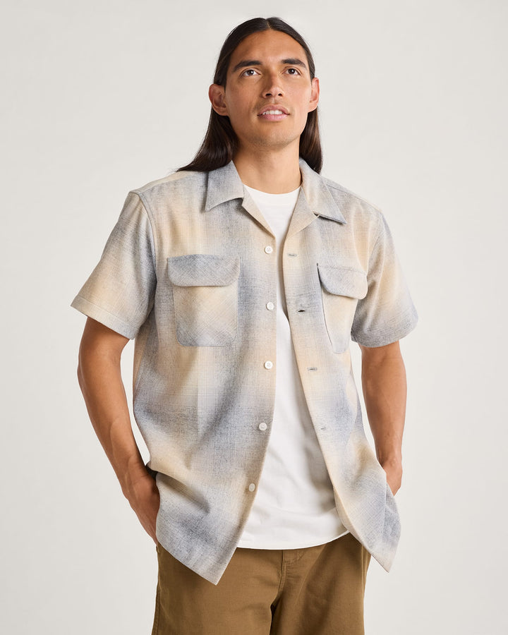 Men's Short Sleeve Plaid Board Shirt- Tan/Grey Ombre