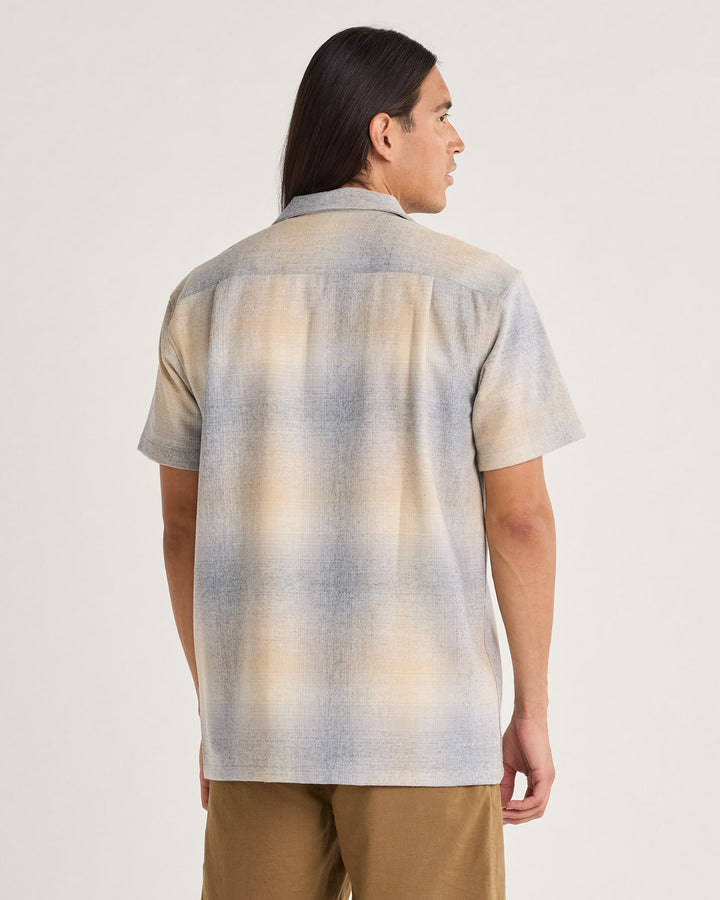 Men's Short Sleeve Plaid Board Shirt- Tan/Grey Ombre