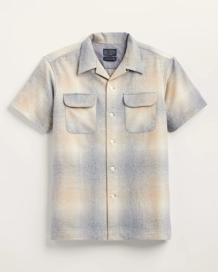 Men's Short Sleeve Plaid Board Shirt- Tan/Grey Ombre