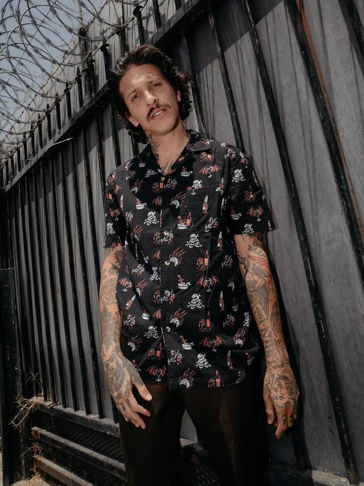 Le Sigh French Wine Cheese Baguettes & Croissants Button-Up