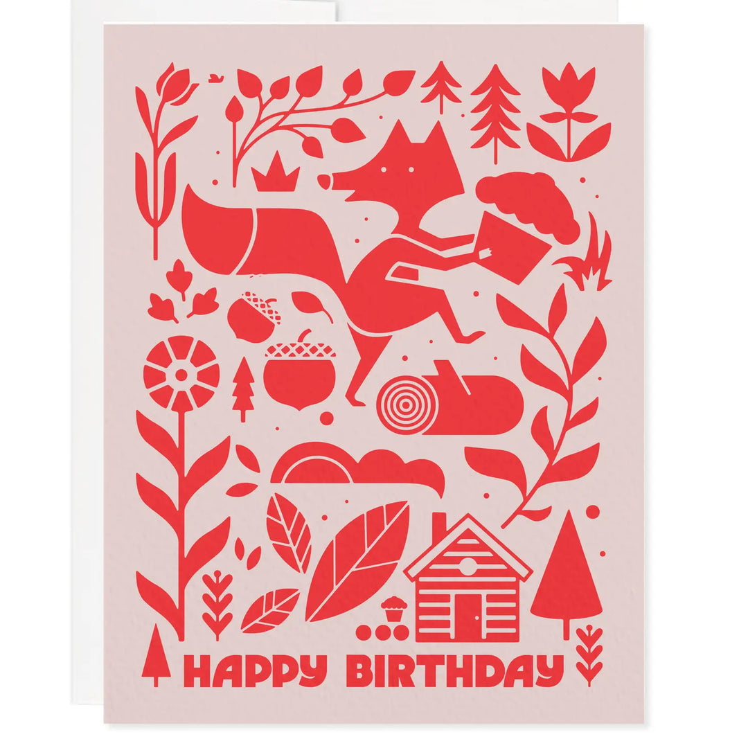 Birthday Fox Greeting Card - Floral / Flowers / Nature