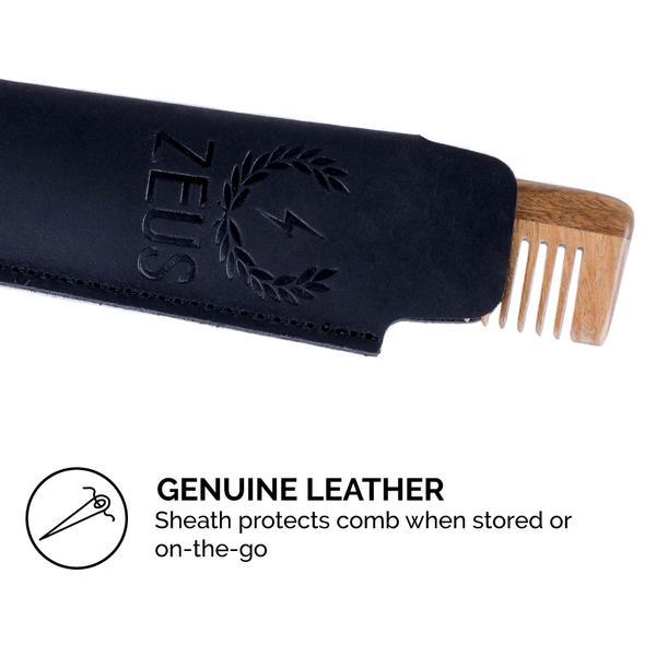 Organic Sandalwood Beard & Mustache Comb w/Leather Sheath