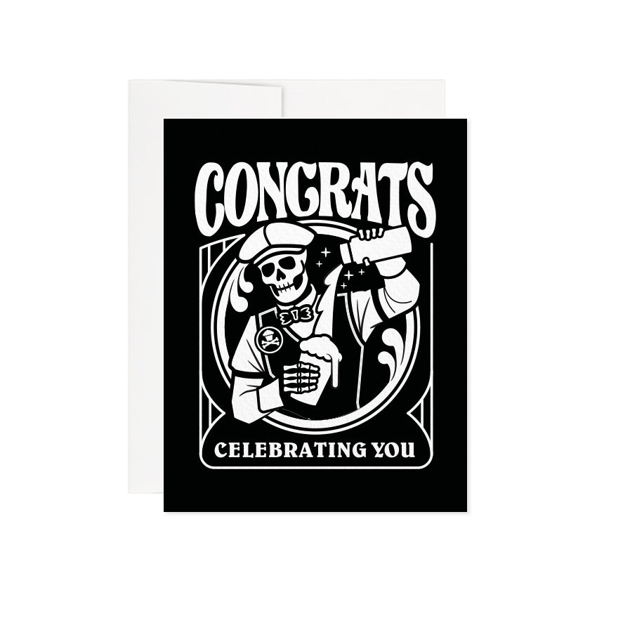 Bartender Skull Greeting Card - A2 / Blank Interior