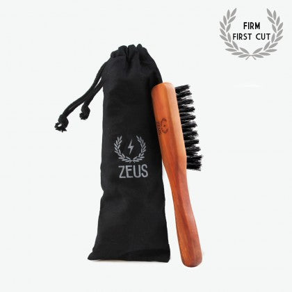 Handled Mustache & Beard Brush with Bag - 100% Boar Bristle - Firm