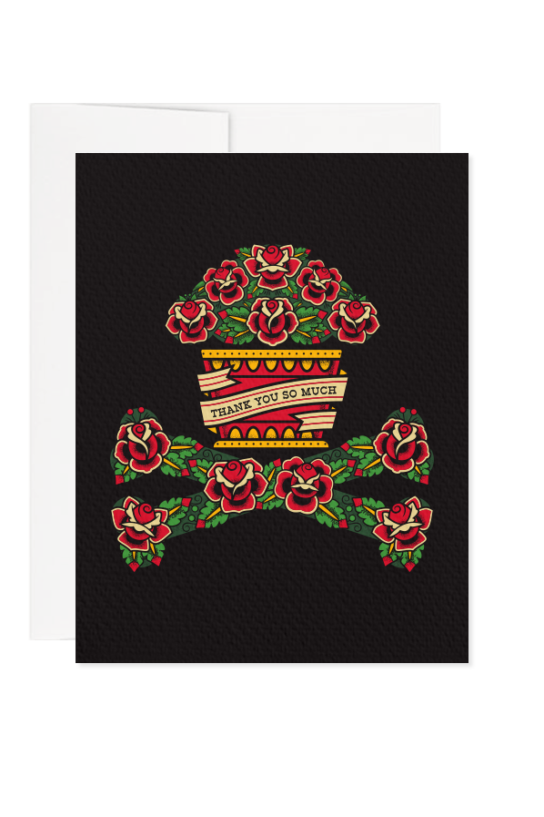 Rose Crossbones Thank You Card - A2 / Blank Interior
