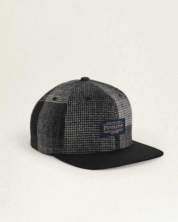 Flat Brim Hat - Black Plaid Patchwork