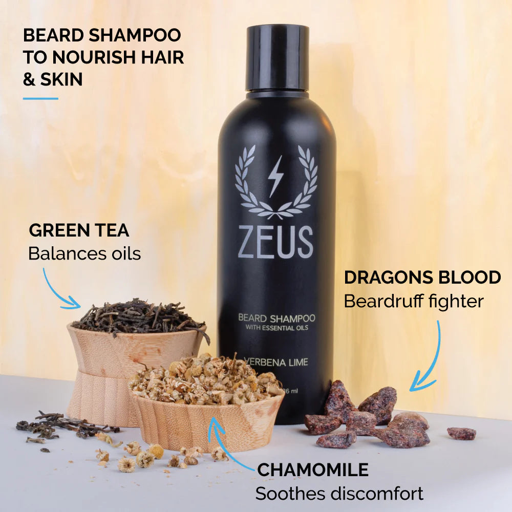 Beard Shampoo and Conditioner Set (8 fl oz), Zeus Verbena Lime