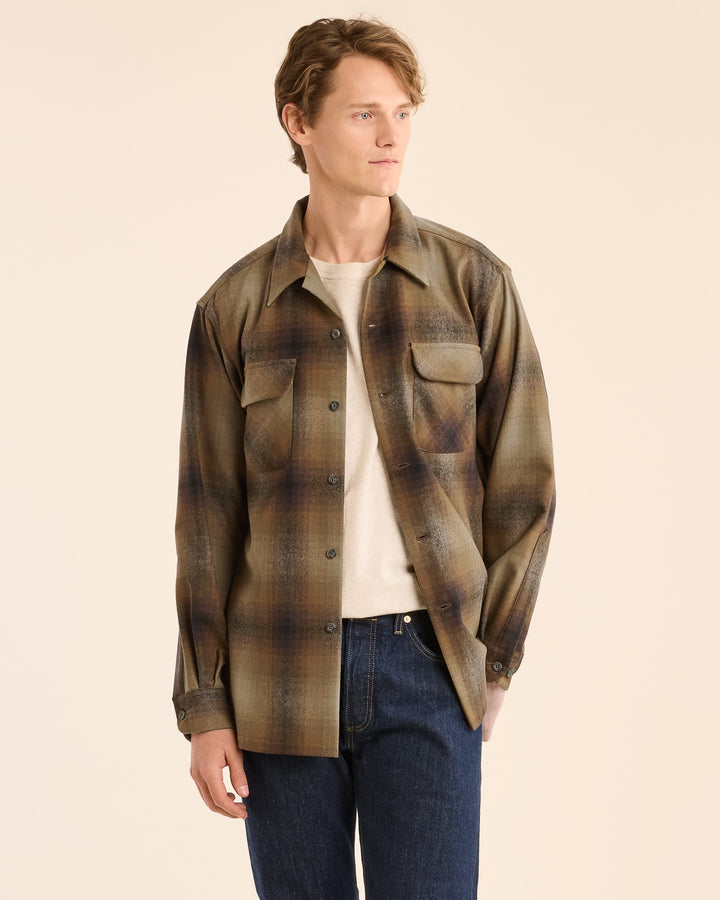 Plaid Board Shirt - Olive Brown Ombre