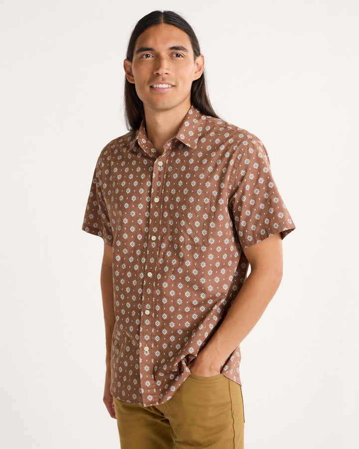 Men's Shoreline Cotton Shirt - Red/Brown Geo
