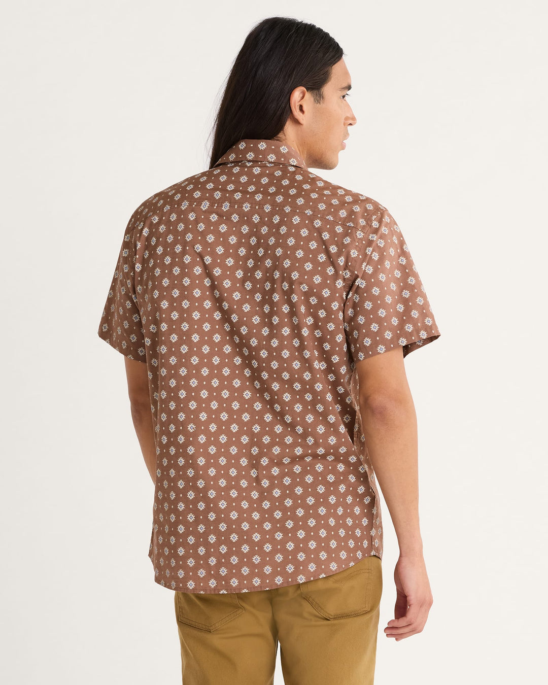 Men's Shoreline Cotton Shirt - Red/Brown Geo