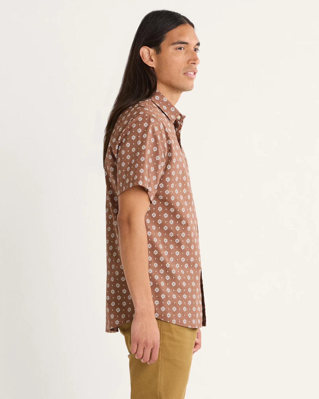 Men's Shoreline Cotton Shirt - Red/Brown Geo