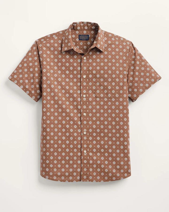 Men's Shoreline Cotton Shirt - Red/Brown Geo