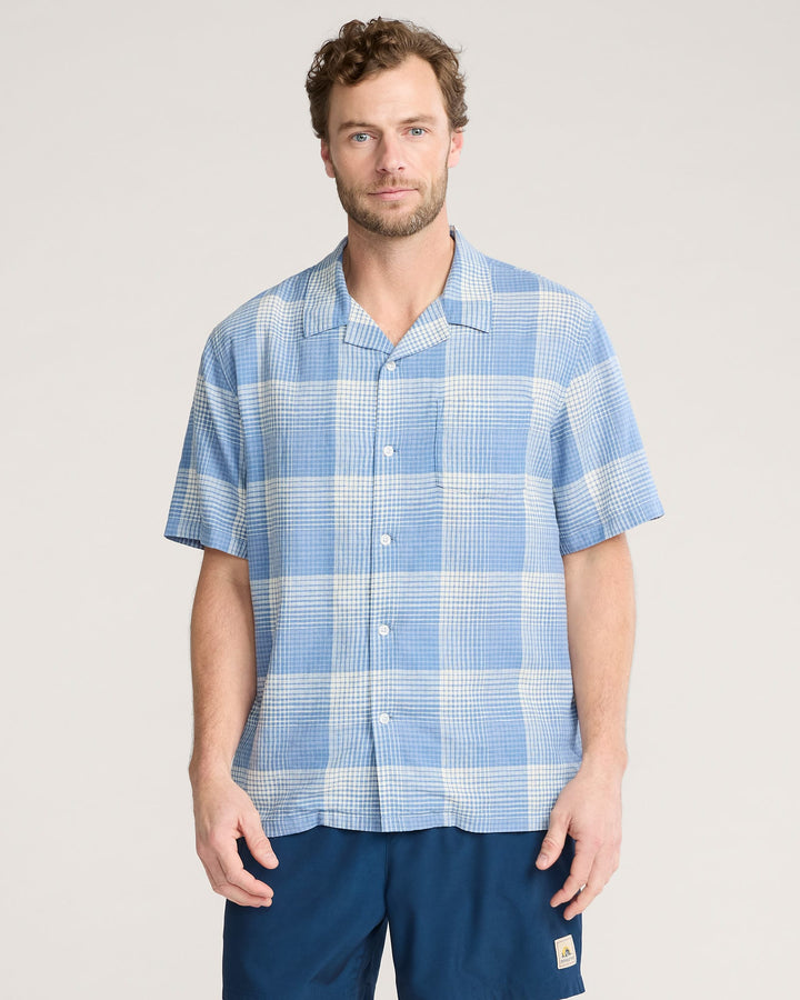 Men's Plaid Camp Shirt Blue/White Ombre