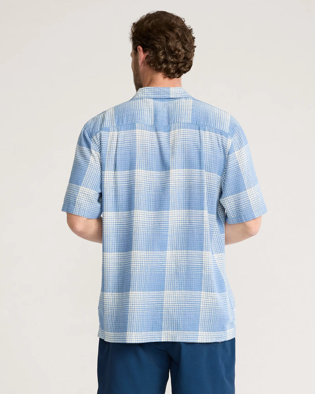 Men's Plaid Camp Shirt Blue/White Ombre