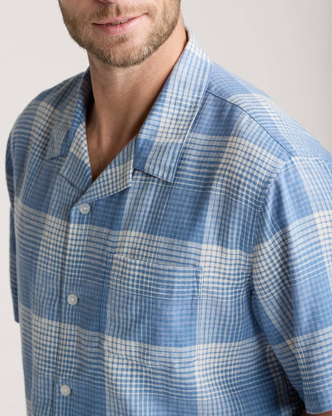 Men's Plaid Camp Shirt Blue/White Ombre