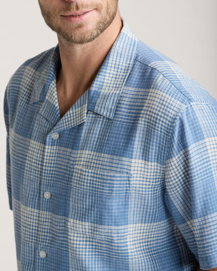 Men's Plaid Camp Shirt Blue/White Ombre
