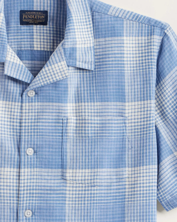 Men's Plaid Camp Shirt Blue/White Ombre