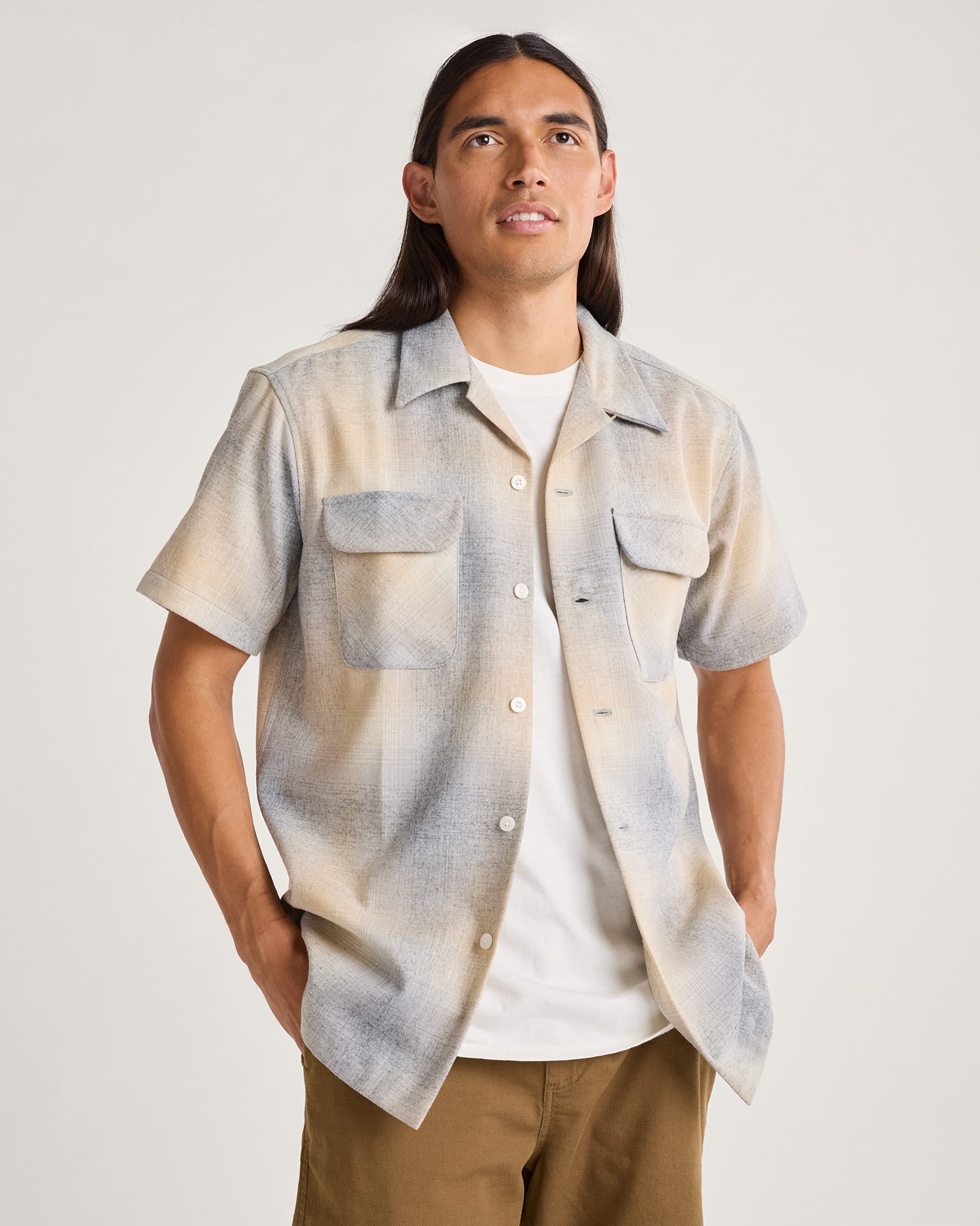 Men's Short Sleeve Plaid Board Shirt- Tan/Grey Ombre – Vixen