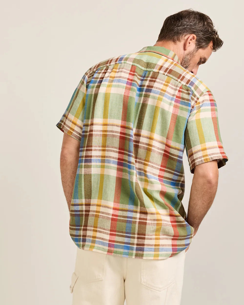 Men's short-Sleeve Plaid Aloha Linen Camp Shirt