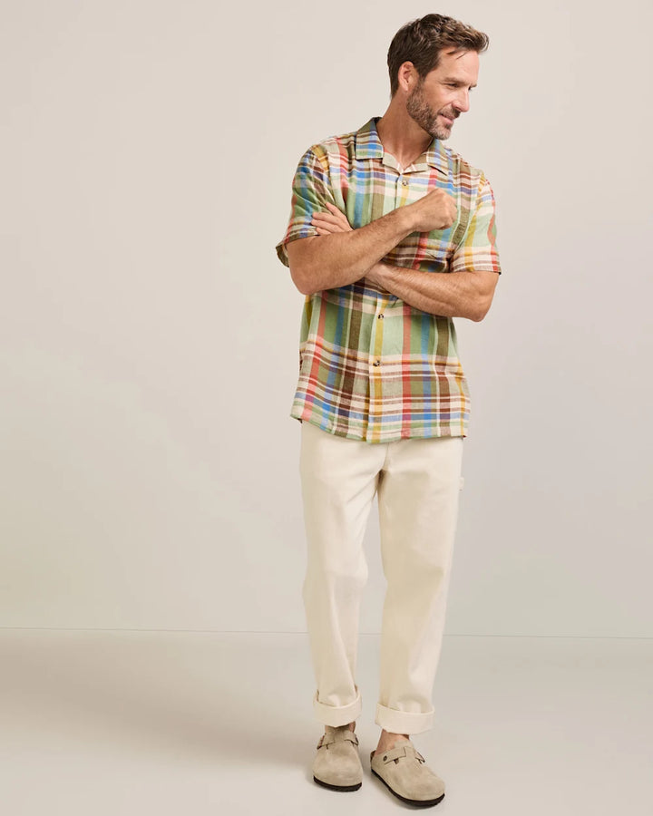 Men's short-Sleeve Plaid Aloha Linen Camp Shirt
