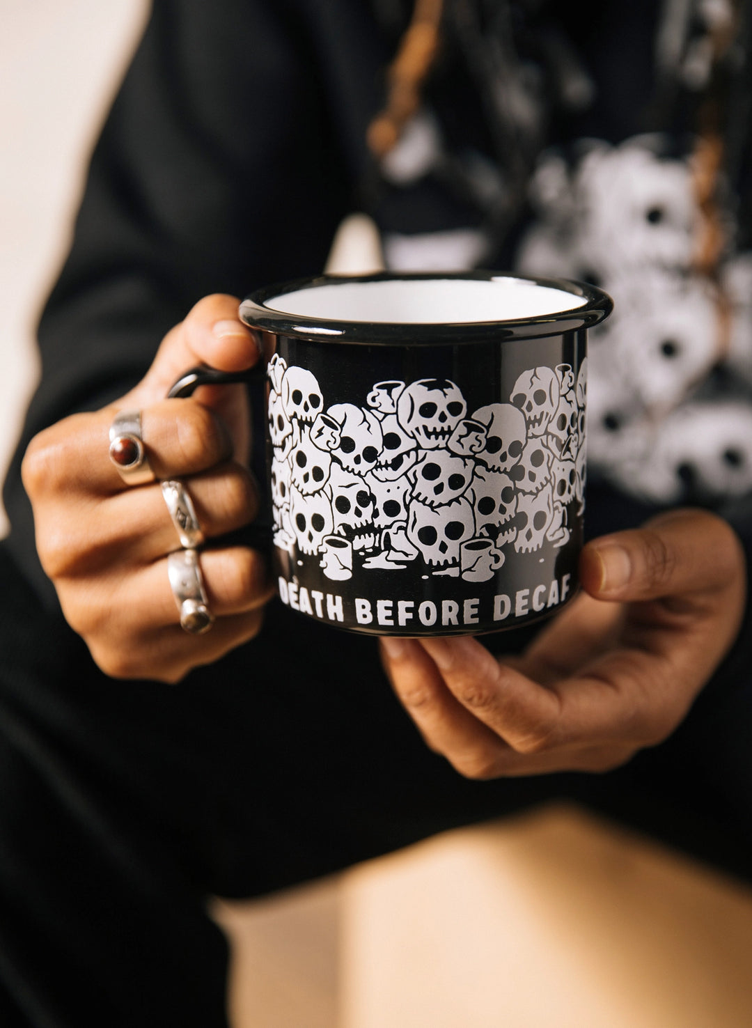 Death Before Decaf Enamel Coffee Mug