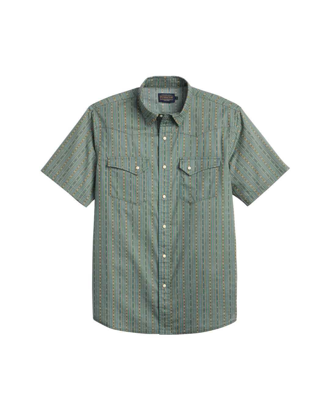 Pendleton Laramie Shirt Short Sleeve — Harding Stripe Blue, front view