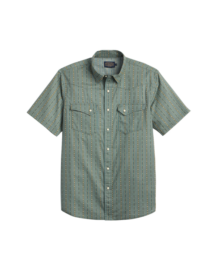 Pendleton Laramie Shirt Short Sleeve — Harding Stripe Blue, front view