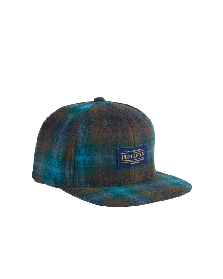 Plaid Flat Brim Hat Teal Charcoal