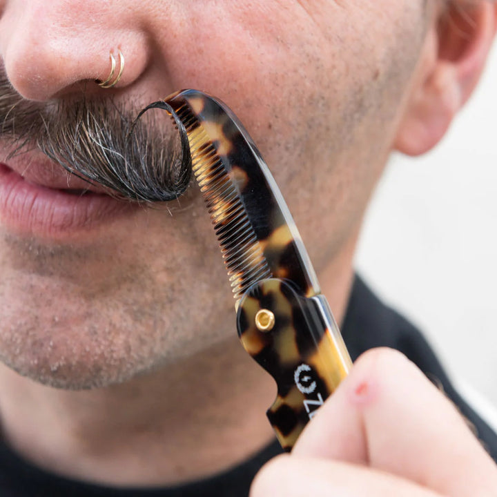 Folding Mustache Comb Totoiseshell