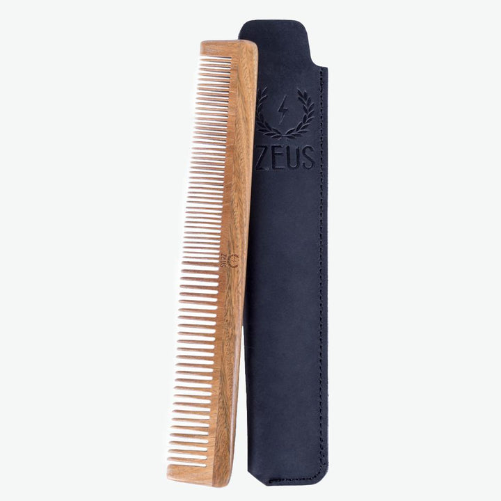 Organic Sandalwood Beard & Mustache Comb w/Leather Sheath