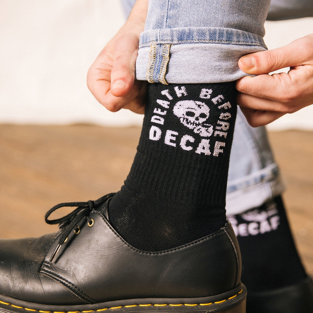 Death Before Decaf Crew Socks